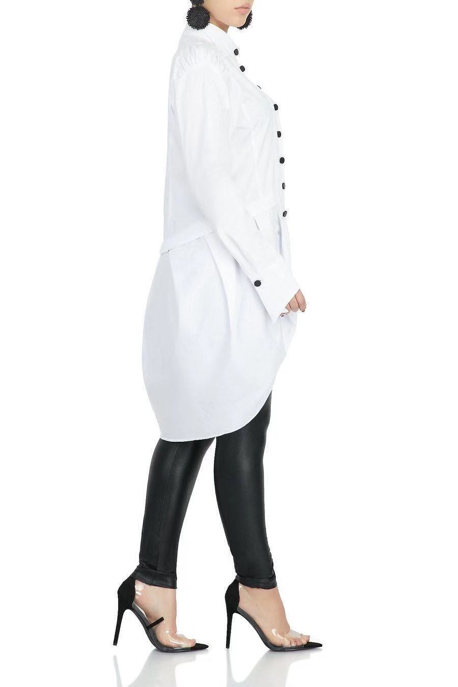 Her white shirt dress