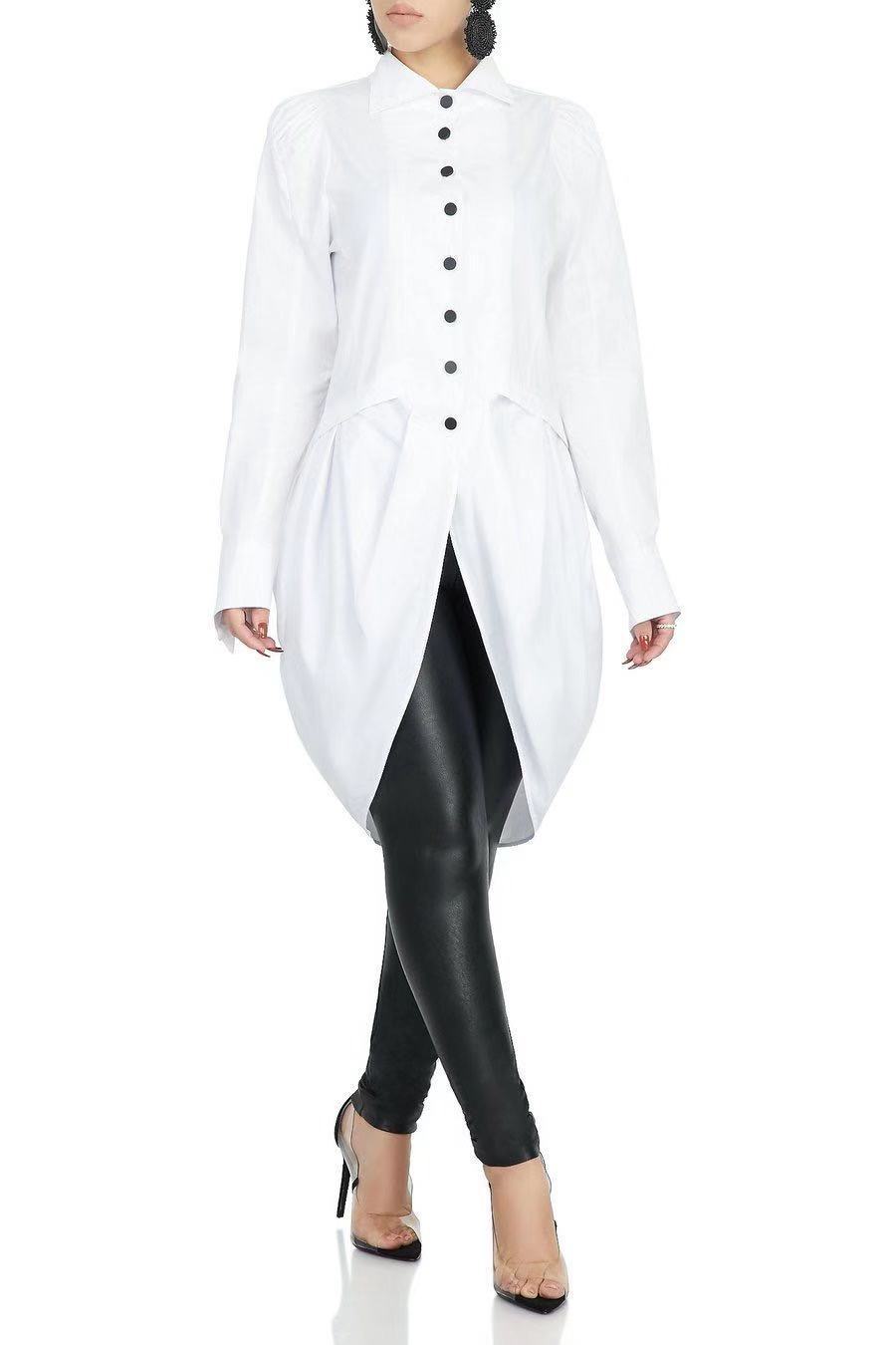 Her white shirt dress