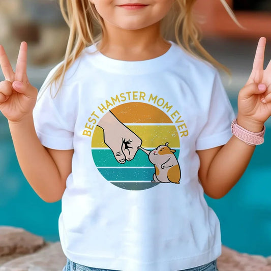 I Love My Hamster Best Hamster Mom Ever Boys & Girls White Tshirt Cartoon Fashion Funny Print T-shirt Kids Summer O-Neck To