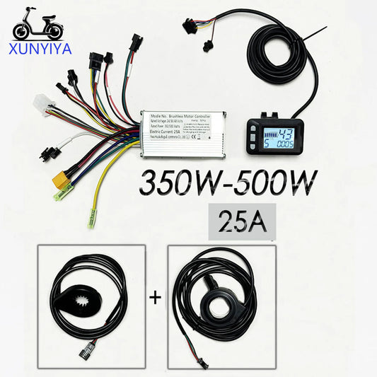 25A E-Bike Brushless Motor Controller 24V/36V/48V 350W-500W with  P.A.S Throttle UART No.2 P3 LCD Display for E- Scooter Repair.
