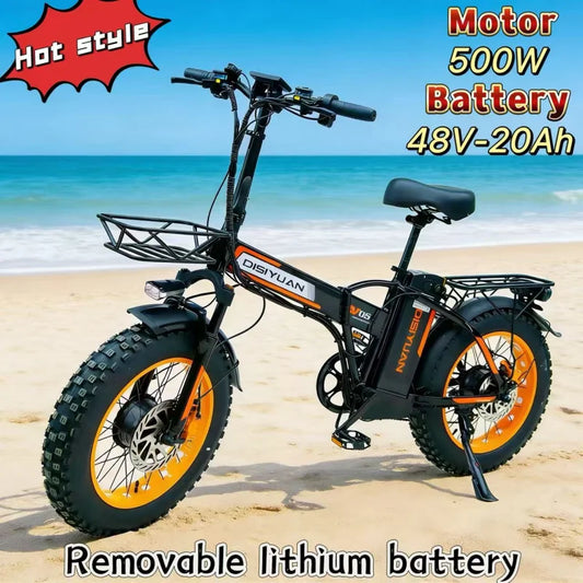 20-inch Foldable E-Bike 500W Motor Adult Multi-Shock Absorption Bike 48V-30AH Removable Battery Electric Bike