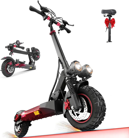 Electric Scooters for Adults with seat,25-30mph Fast Speed, 20-28 Miles Range,10" Off-Road Tires, Duty 300+ lbs,Foldable