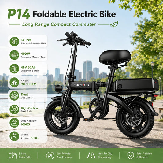 P14 E-Bike  Compact Urban Electric Bike with Folding Design 400W Permanent Magnet Motor 48V 50Ah Battery and 90-100KM Range